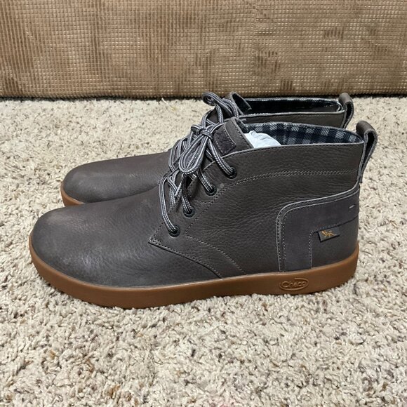 Chaco Mens Gray Leather Chukka Boots Size 9With Gum Rubber Sole & Plaid Lining - Picture 1 of 16